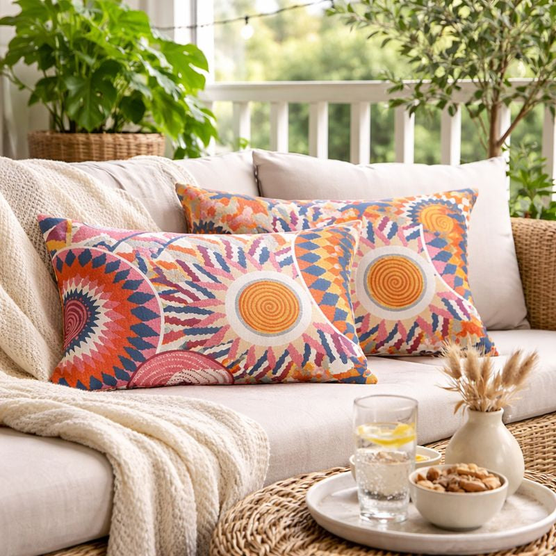 Pillowcases Set | Nordic Sun Print Button Cotton 2 Piece