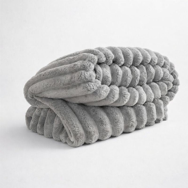Plush Striped Throw Blanket – Warm Soft Blanket for Sofa & Bed