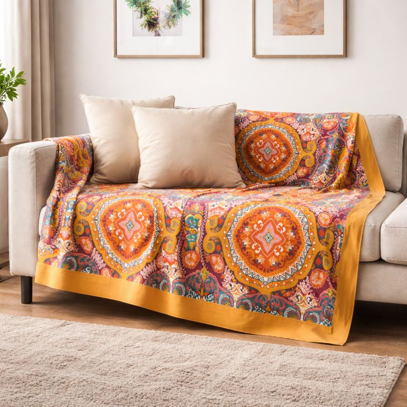 Reversible Boho Pattern Throw Blanket – Decorative Couch Blanket
