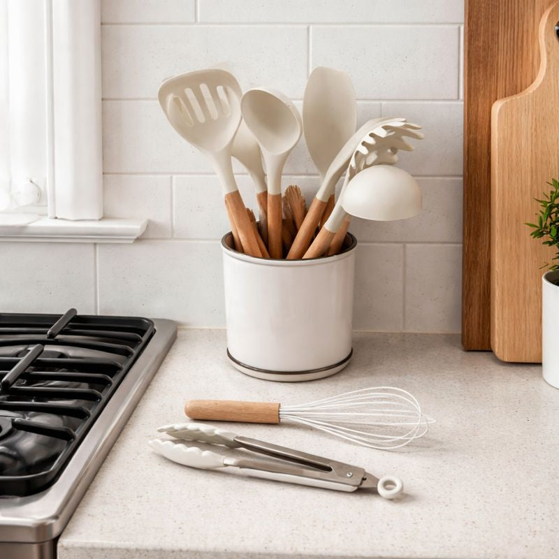 Non-Stick Silicone Cooking Utensils Set – Wooden Handles