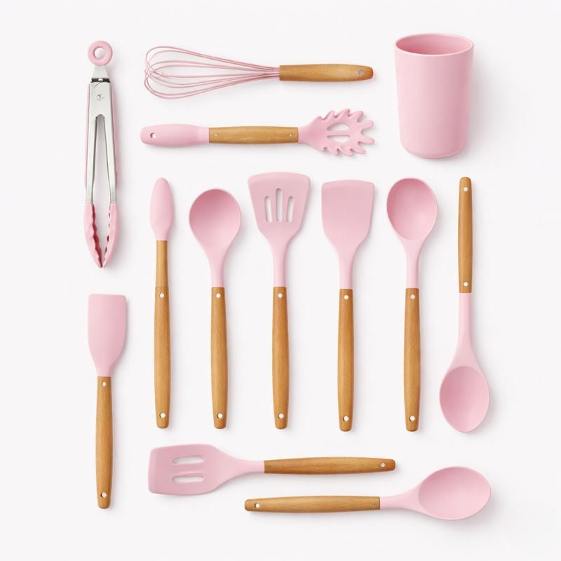 Non-Stick Silicone Cooking Utensils Set – Wooden Handles