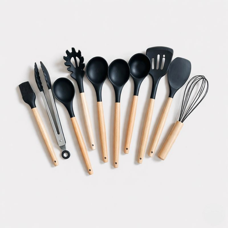 Non-Stick Silicone Cooking Utensils Set – Wooden Handles