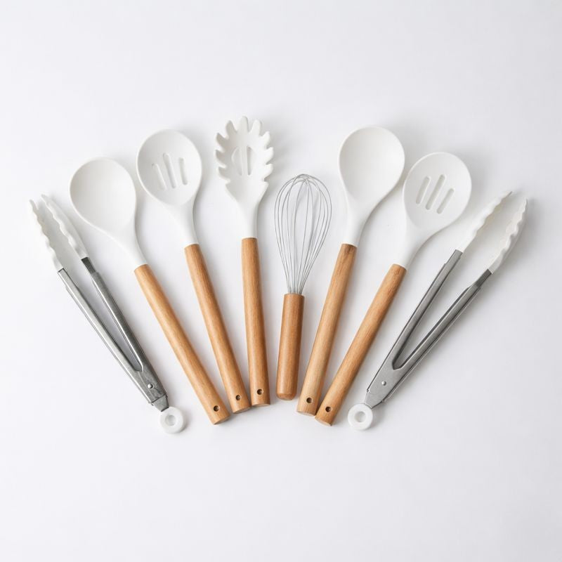 Non-Stick Silicone Cooking Utensils Set – Wooden Handles