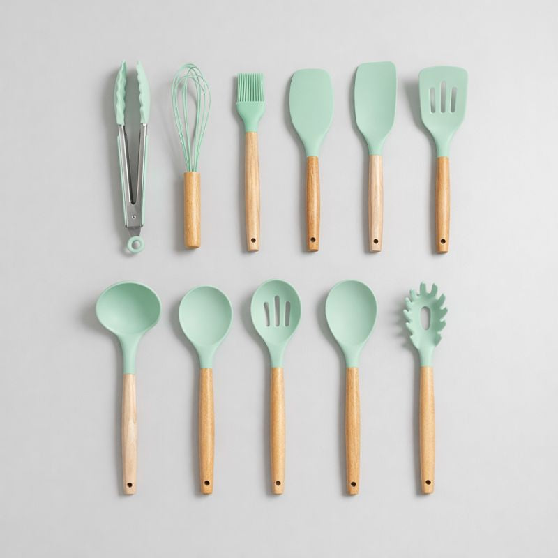 Non-Stick Silicone Cooking Utensils Set – Wooden Handles