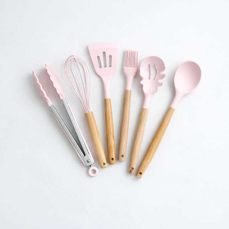 Non-Stick Silicone Cooking Utensils Set – Wooden Handles