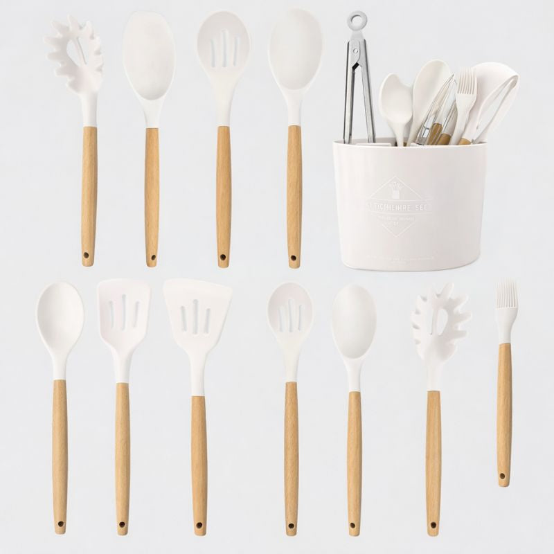 Non-Stick Silicone Cooking Utensils Set – Wooden Handles