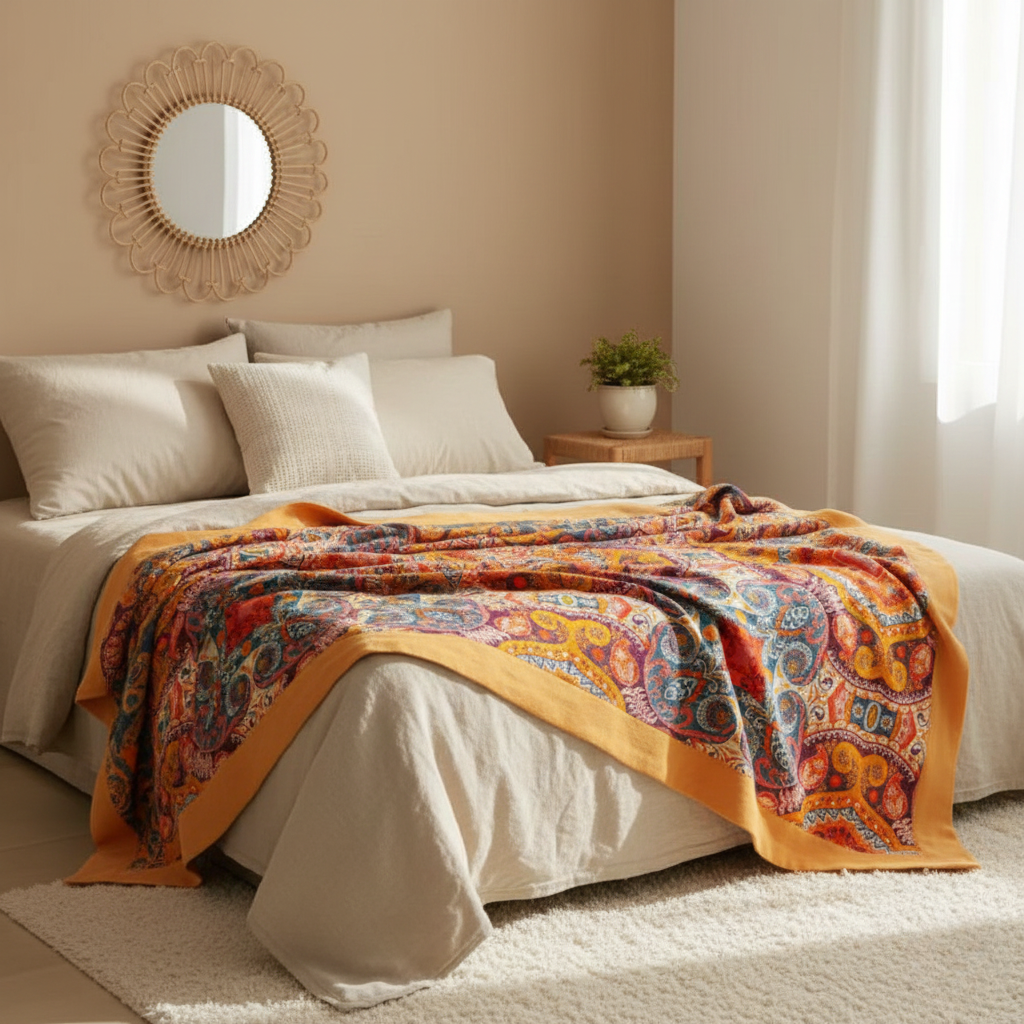 Reversible Boho Pattern Throw Blanket – Decorative Couch Blanket