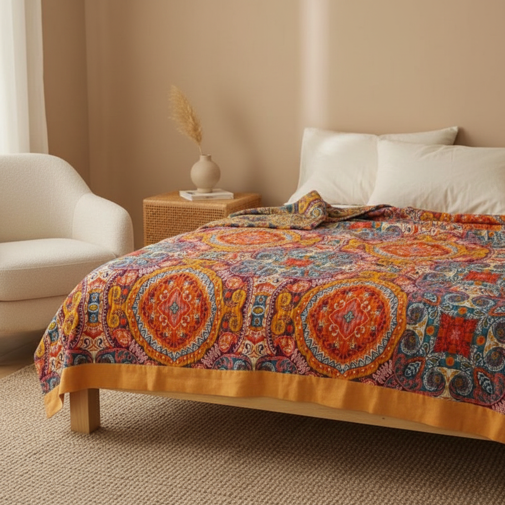 Reversible Boho Pattern Throw Blanket – Decorative Couch Blanket