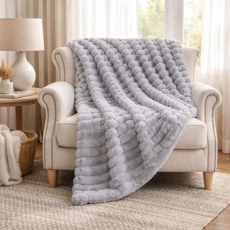 Plush Striped Throw Blanket – Warm Soft Blanket for Sofa & Bed