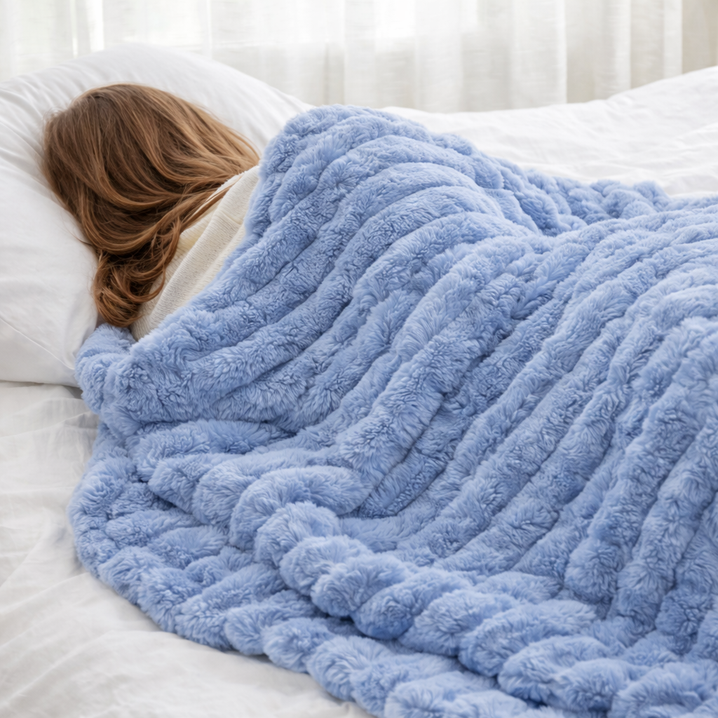 Plush Striped Throw Blanket – Warm Soft Blanket for Sofa & Bed