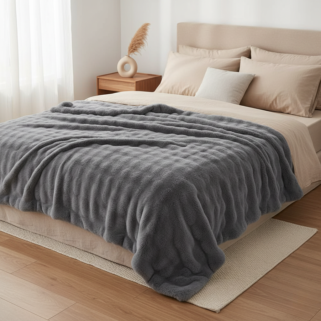 Plush Striped Throw Blanket – Warm Soft Blanket for Sofa & Bed