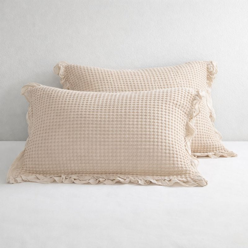 Pillowcases Set - Waffle Weave Cotton with Ruffle 2 Piece