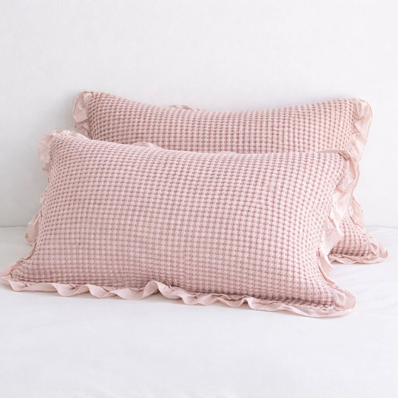 Pillowcases Set - Waffle Weave Cotton with Ruffle 2 Piece