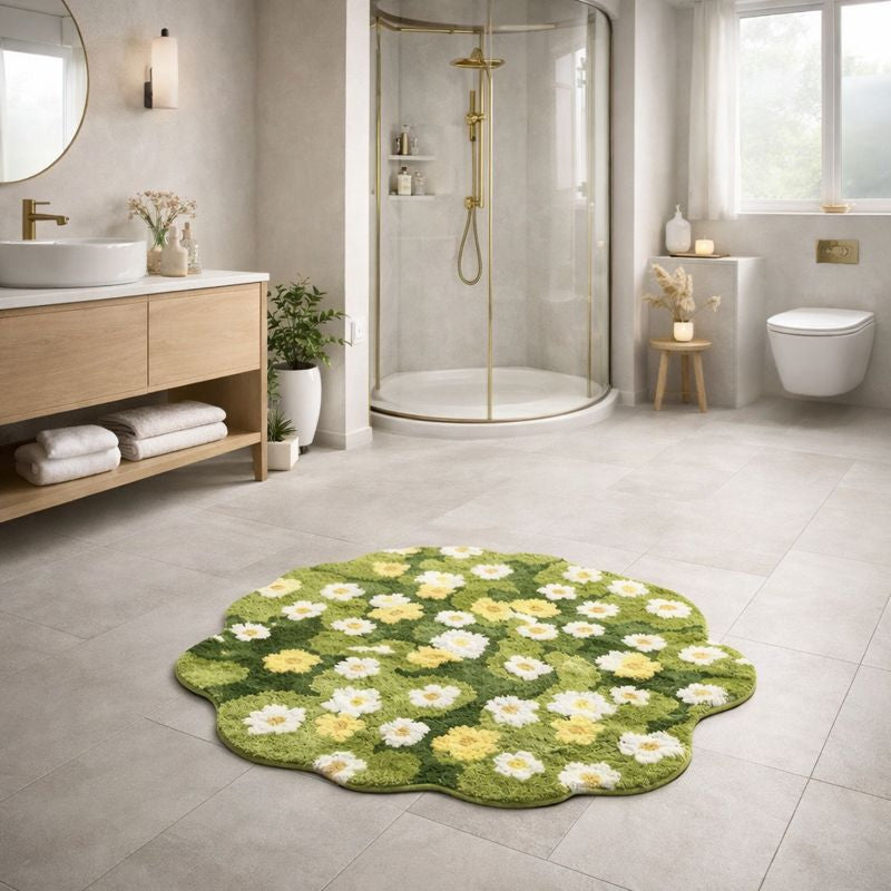 Floral Bath Mat – Daisy Pattern Soft Bathroom Floor Mat