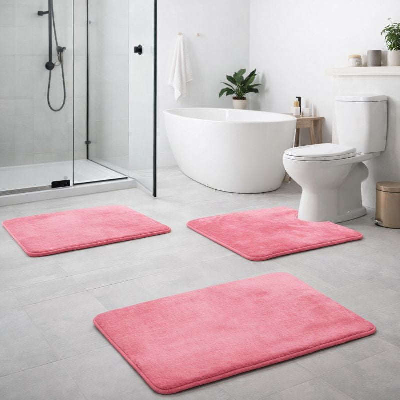 3-Piece Bath Mat Set – Velvet Memory Foam Non-Slip Bathroom Rugs