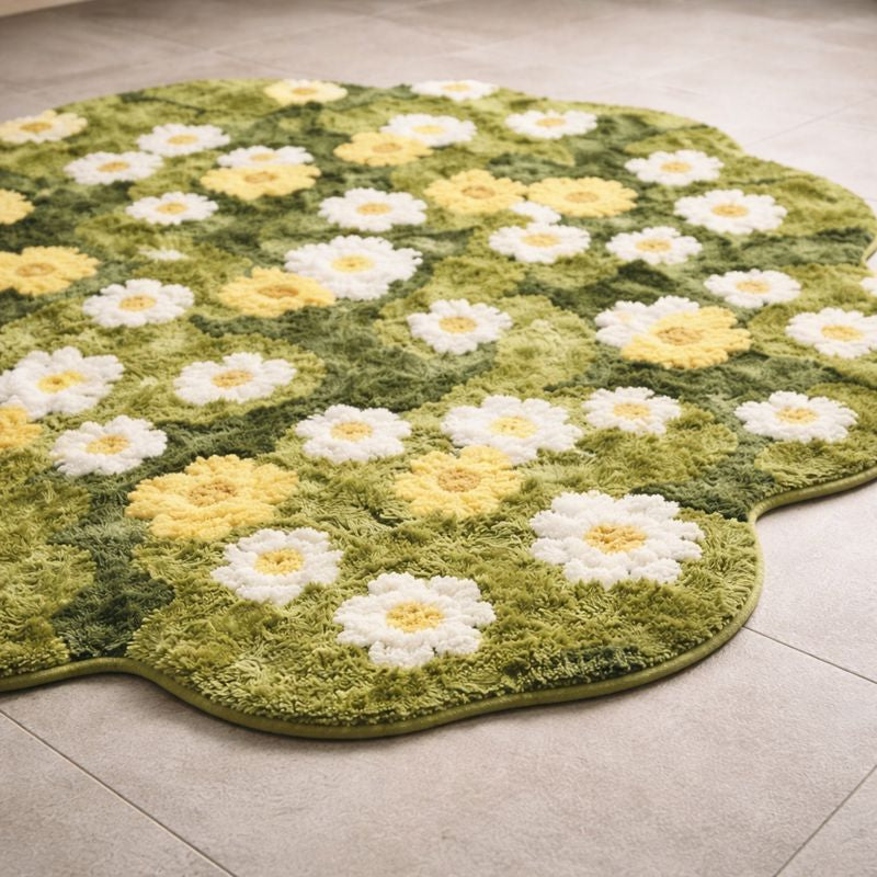 Floral Bath Mat – Daisy Pattern Soft Bathroom Floor Mat