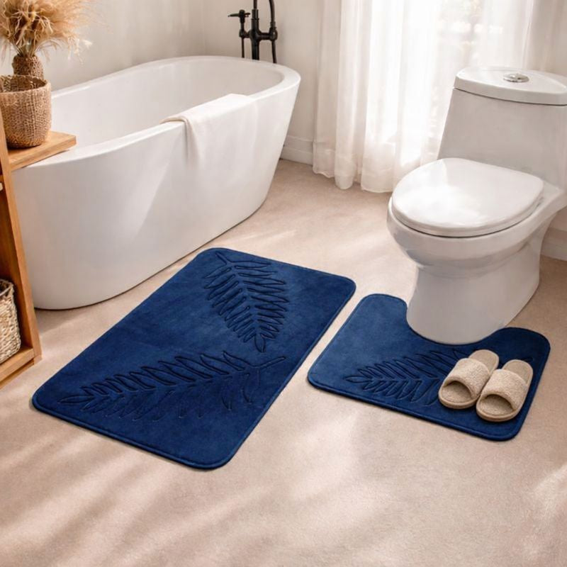 Lush Leaf Comfort Bath Mat Set – 2 Piece Bathroom Rugs