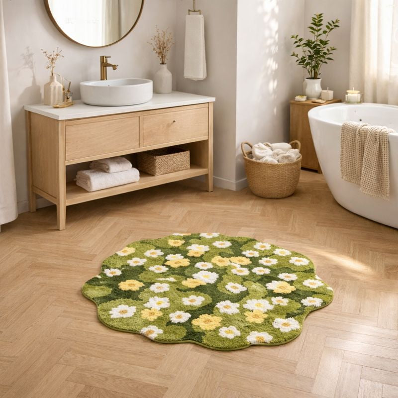 Floral Bath Mat – Daisy Pattern Soft Bathroom Floor Mat