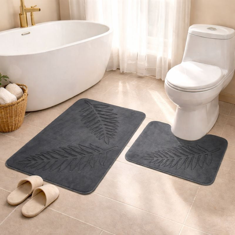 Lush Leaf Comfort Bath Mat Set – 2 Piece Bathroom Rugs