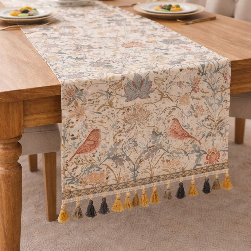 Table Runner - Vintage Floral & Bird Jacquard