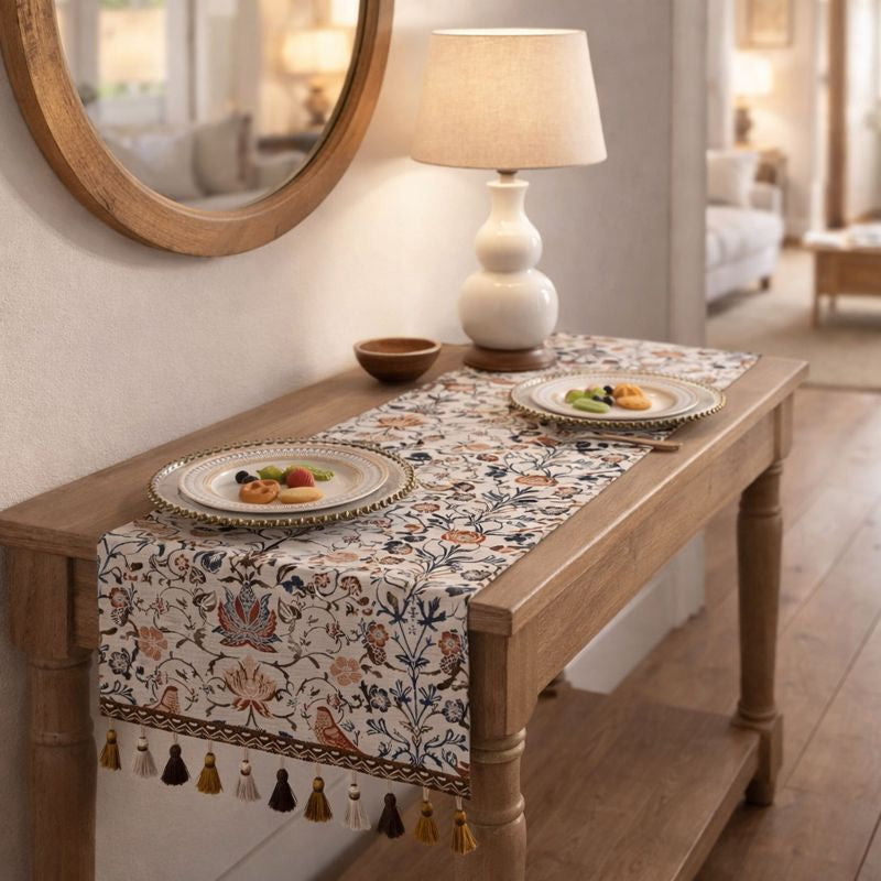 Table Runner - Vintage Floral & Bird Jacquard