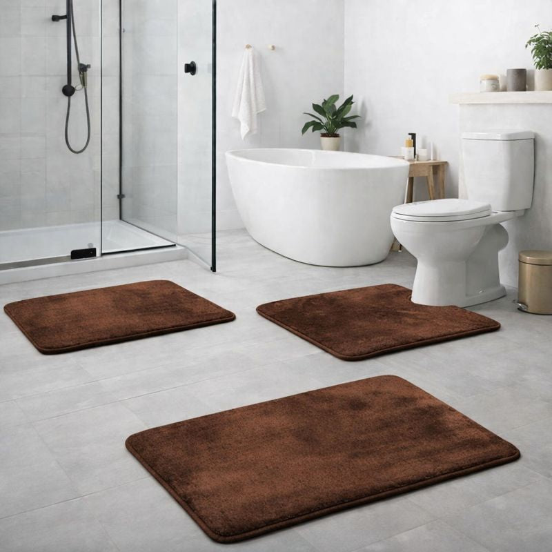 3-Piece Bath Mat Set – Velvet Memory Foam Non-Slip Bathroom Rugs