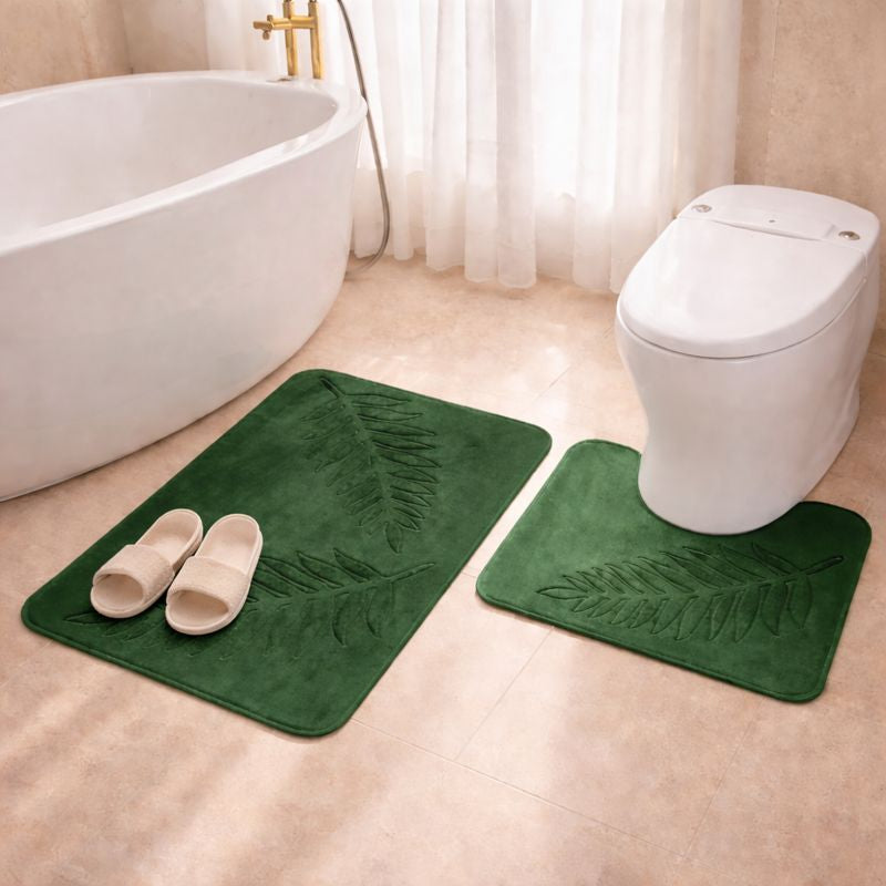 Lush Leaf Comfort Bath Mat Set – 2 Piece Bathroom Rugs