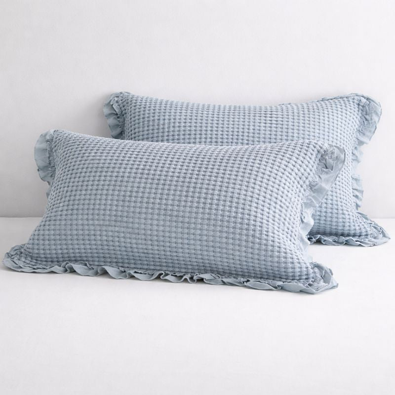 Pillowcases Set - Waffle Weave Cotton with Ruffle 2 Piece