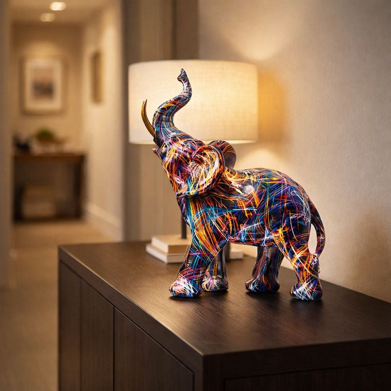 Artistic Elephant Graffiti Figurine - Resin