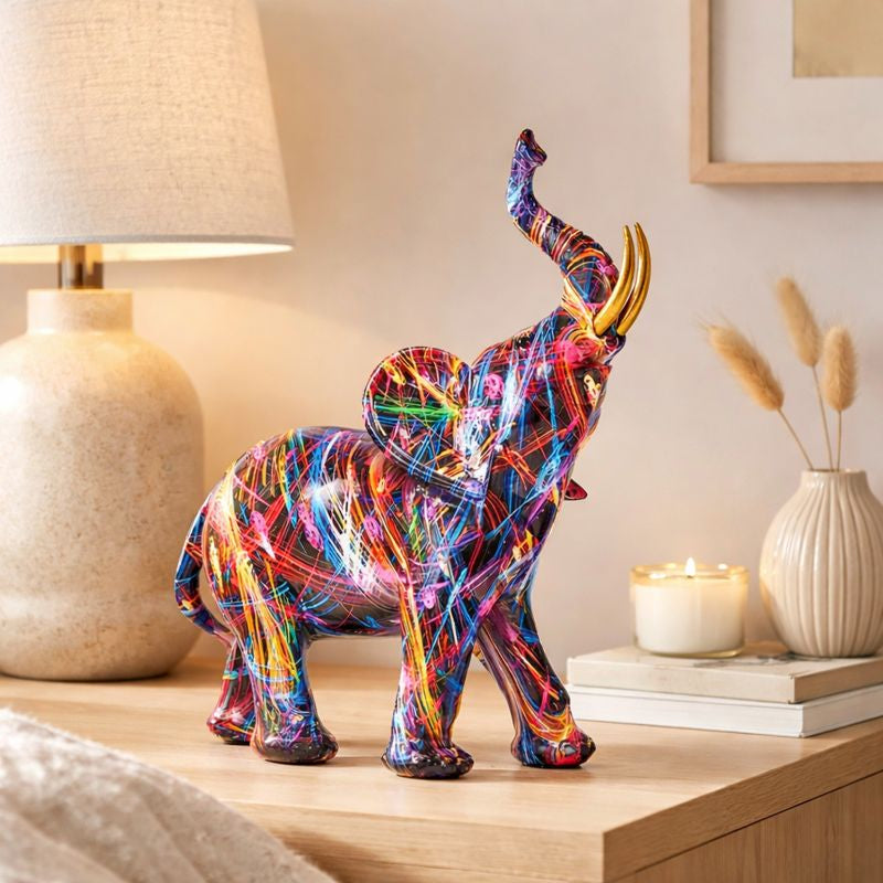 Artistic Elephant Graffiti Figurine - Resin