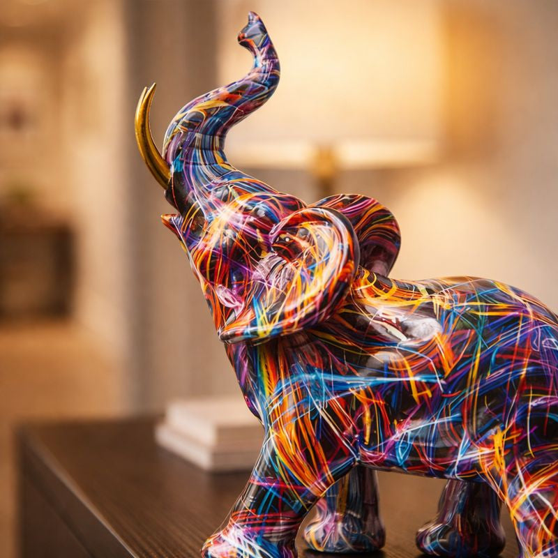 Artistic Elephant Graffiti Figurine - Resin