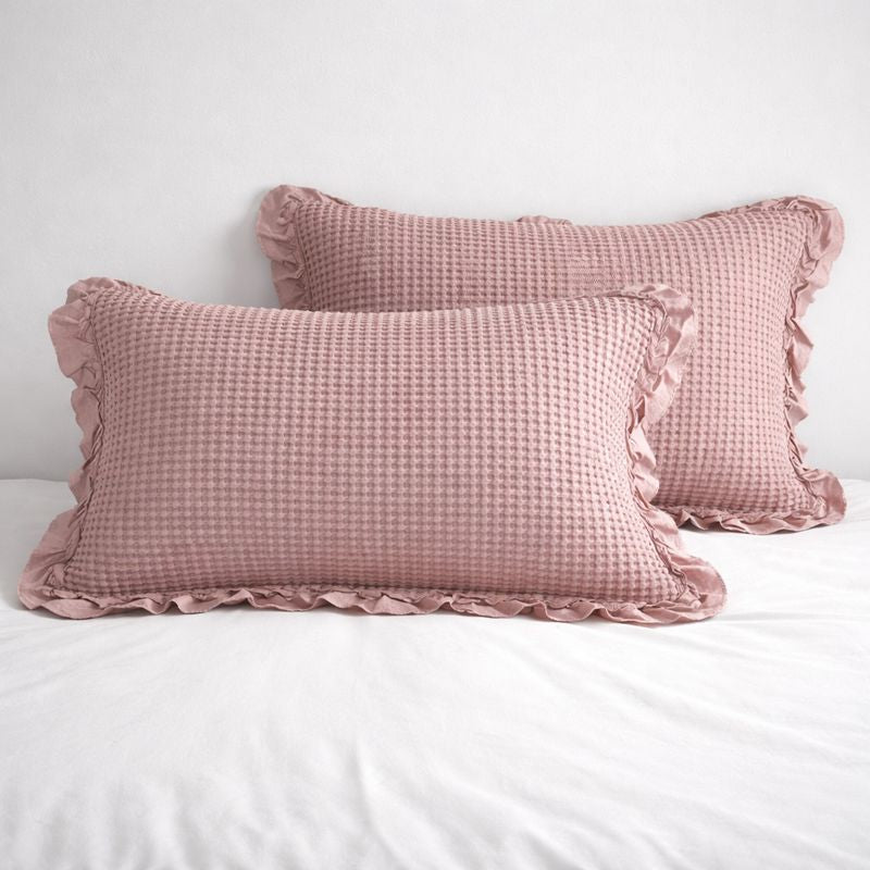 Pillowcases Set - Waffle Weave Cotton with Ruffle 2 Piece