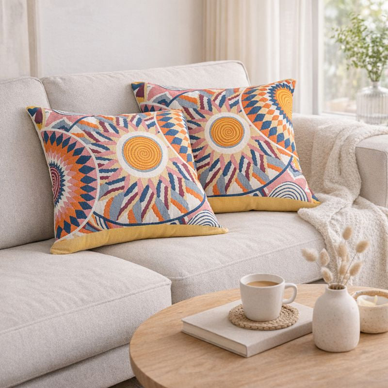 Pillowcases Set | Nordic Sun Print Button Cotton 2 Piece