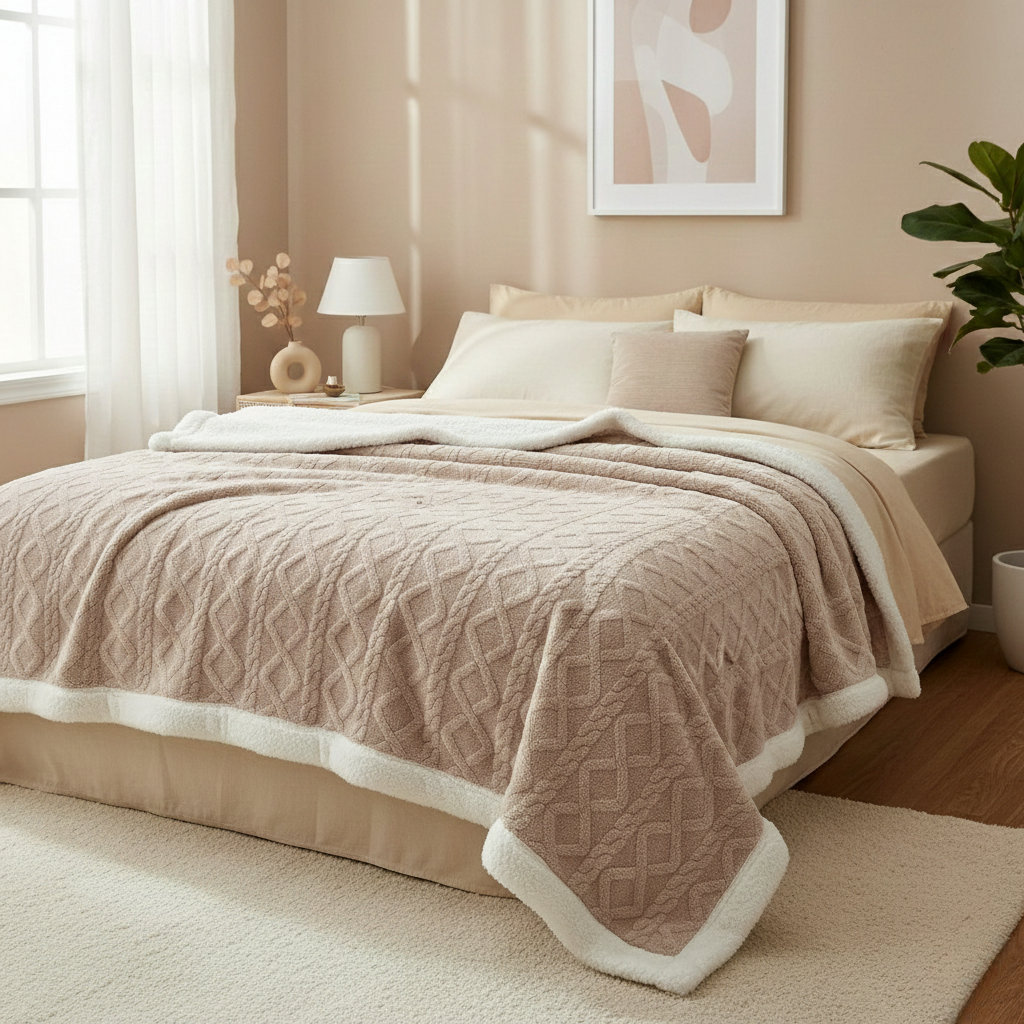 Cozy Fleece Blanket - Double-sided Nighttime Warmth for Bedroom