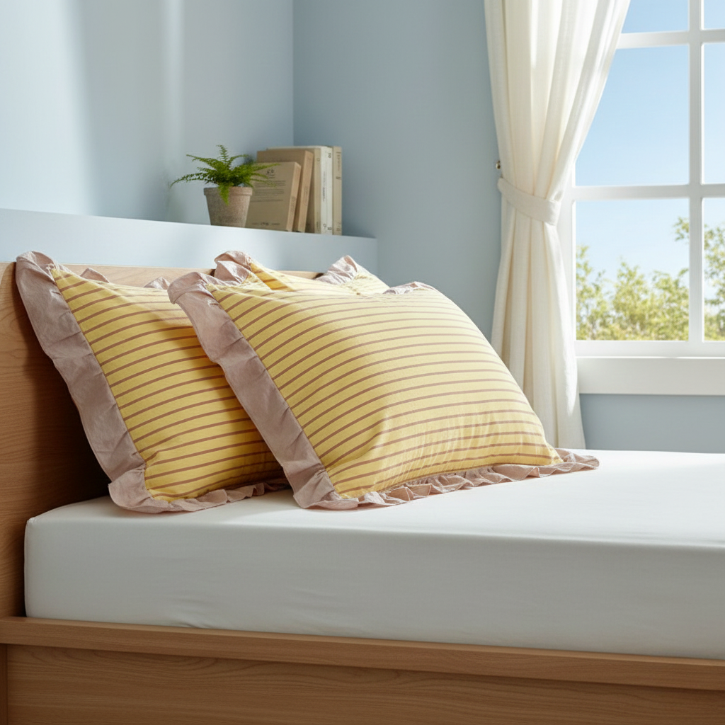 Pillowcase Set - Striped Ruffled Lace