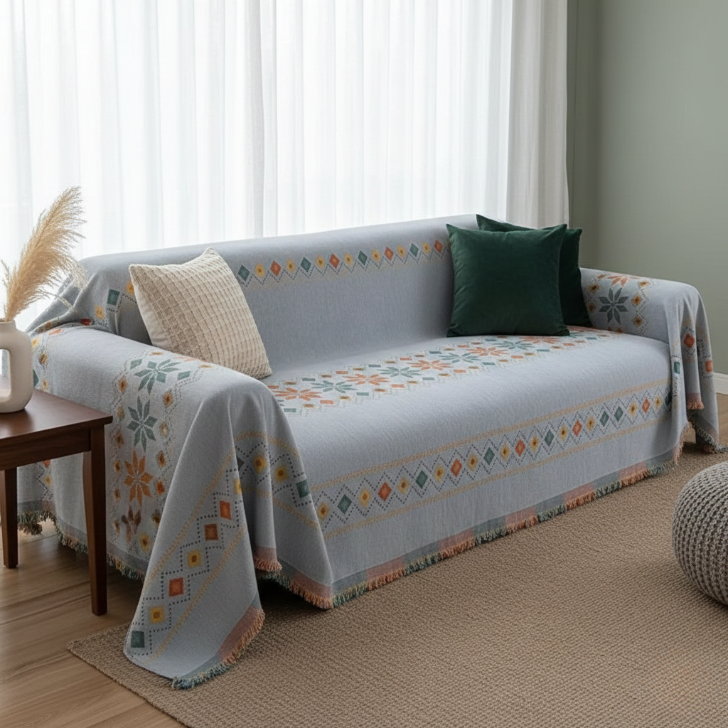 Stylish Boho Sofa Cover - Durable Microfiber Blend With Chenille Fabric