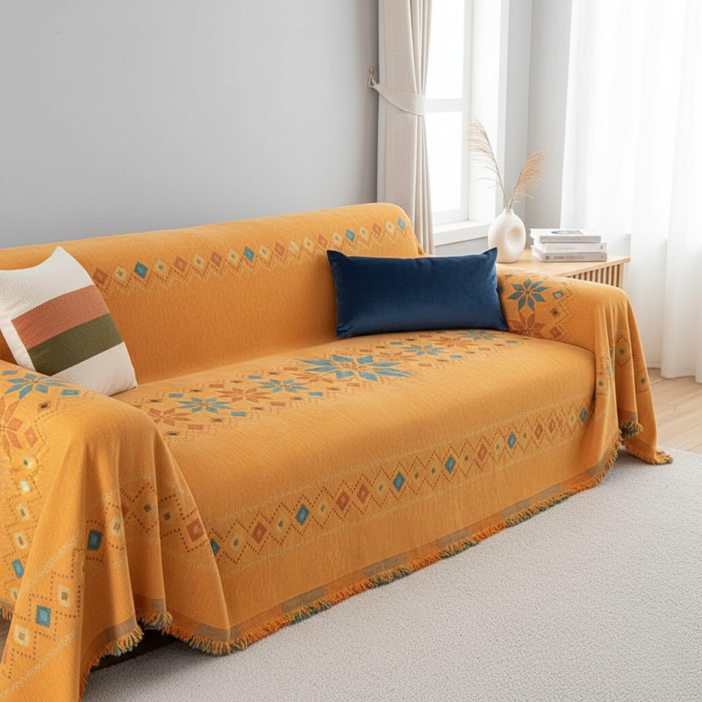 Stylish Boho Sofa Cover - Durable Microfiber Blend With Chenille Fabric