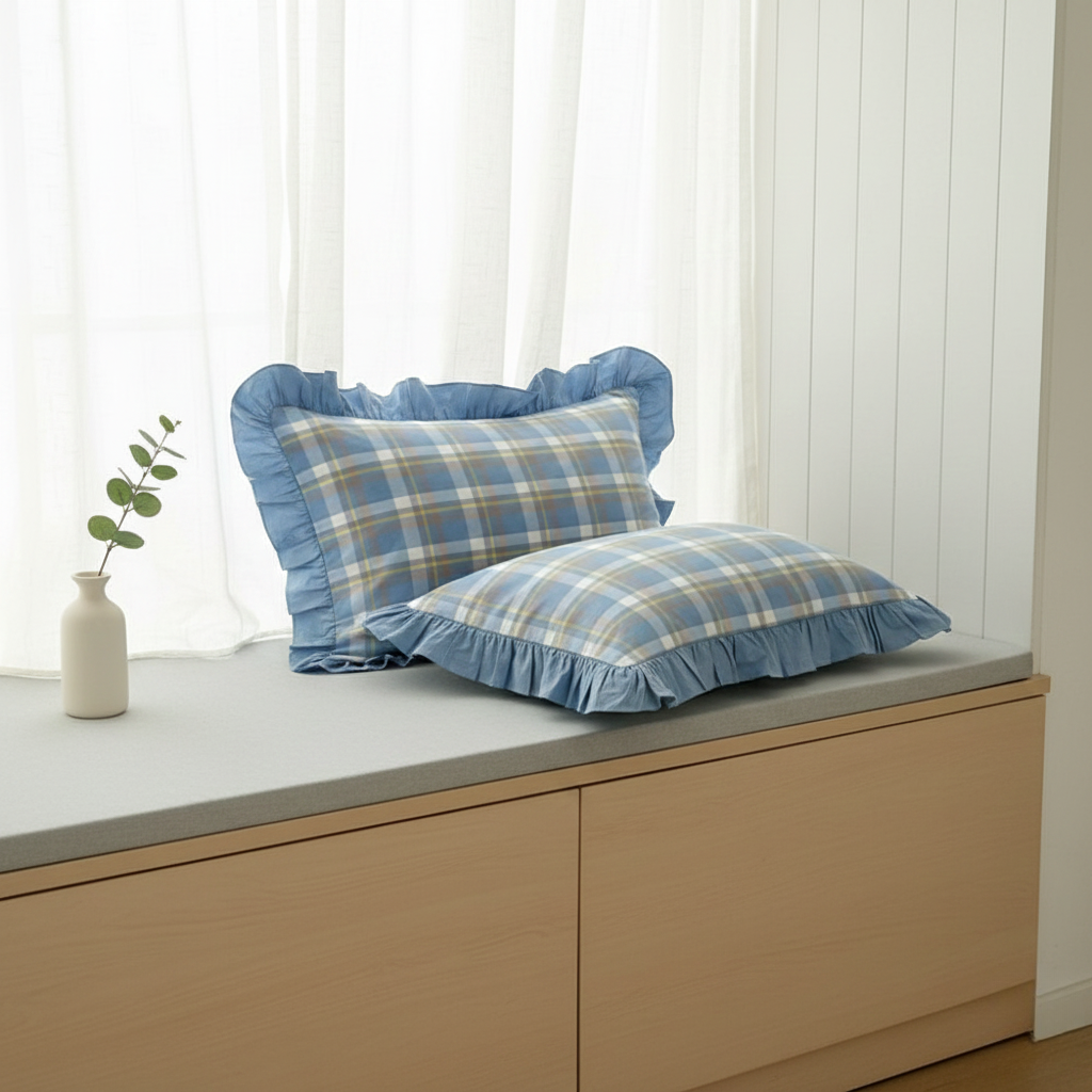 Pillowcase Set - Striped Ruffled Lace