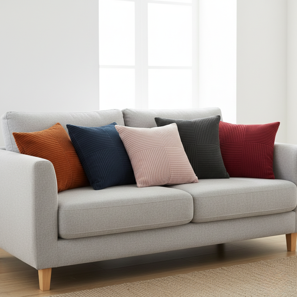 Splicing Soft Corduroy Cushion Cover for Couch – Rustic Living Room Decor