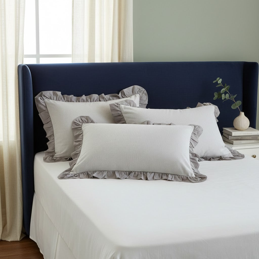 Pillowcase Set - Striped Ruffled Lace