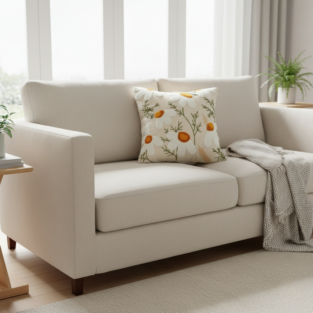 Garden Accent Pillow Cover 45x45cm – Elegant Plant Pattern Cushion Cover