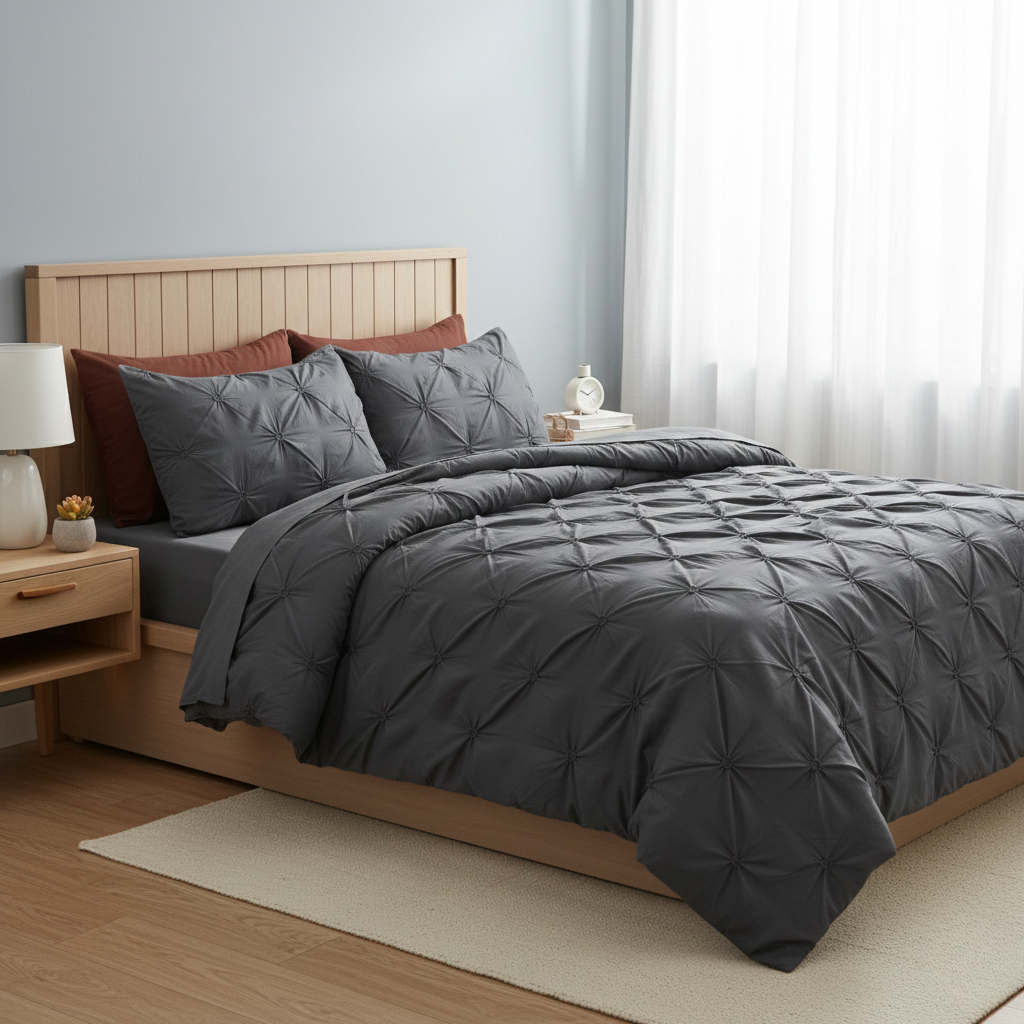 Amore Luxury Pinch Pleat Quilt Cover Set - Microfibre Soft Breathable Blend for Bed