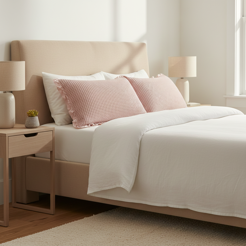 Pillowcases Set - Waffle Weave Cotton with Ruffle 2 Piece