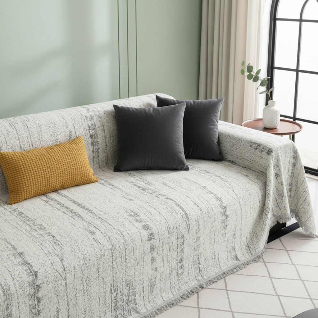 Almond Crest Sofa Cover - Luxurious chenille fabric for Couch and Living Room