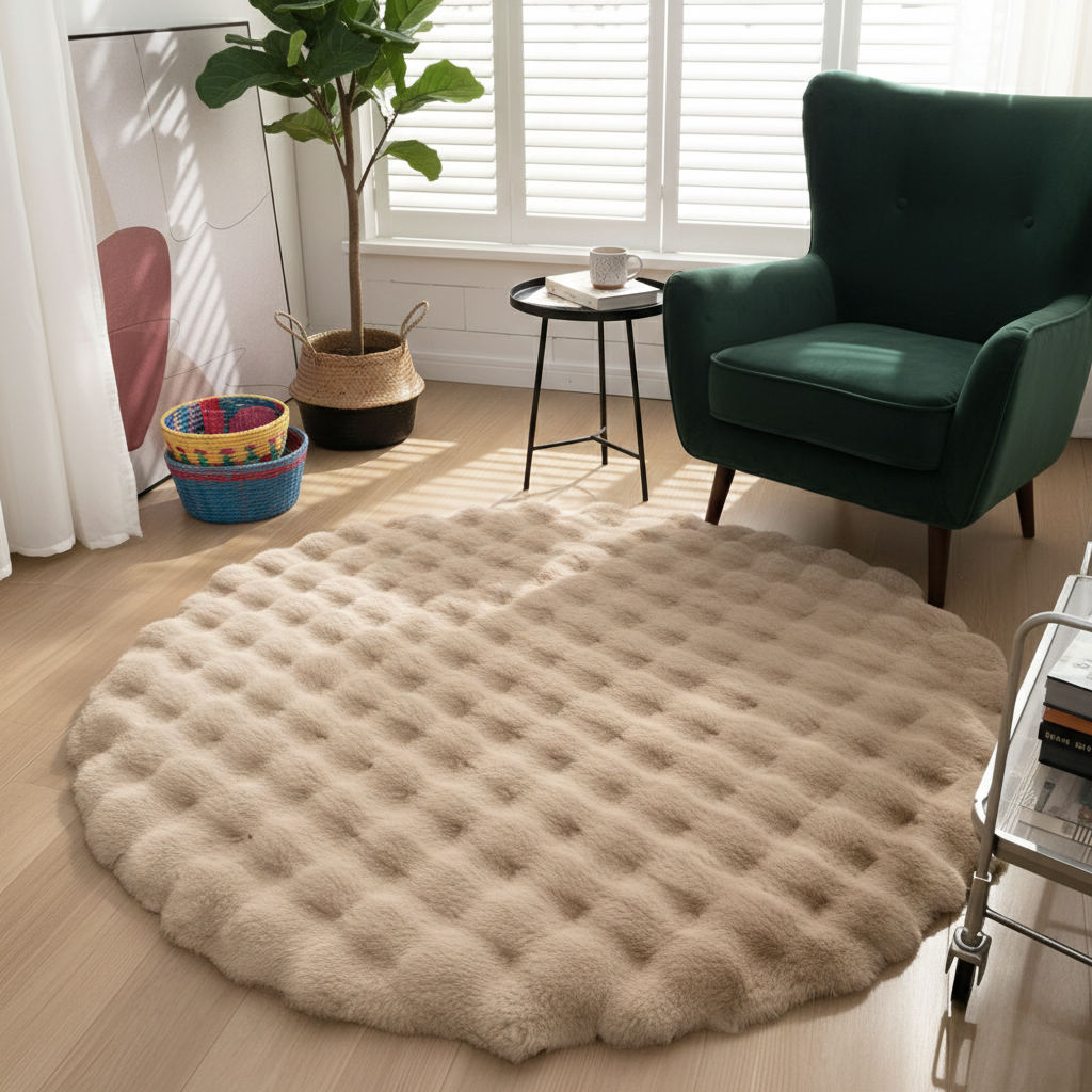 Fluffy Cush Rug 90x90cm – Non-Slip Premium Fleece Area Rug for Living Room
