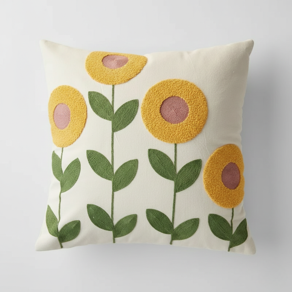 Garden Accent Pillow Cover 45x45cm – Elegant Plant Pattern Cushion Cover