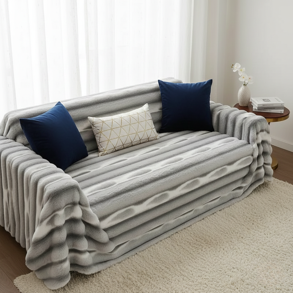 Velvet Faux Fur Couch Cover – Soft Rabbit Fur Feel Sofa Cover