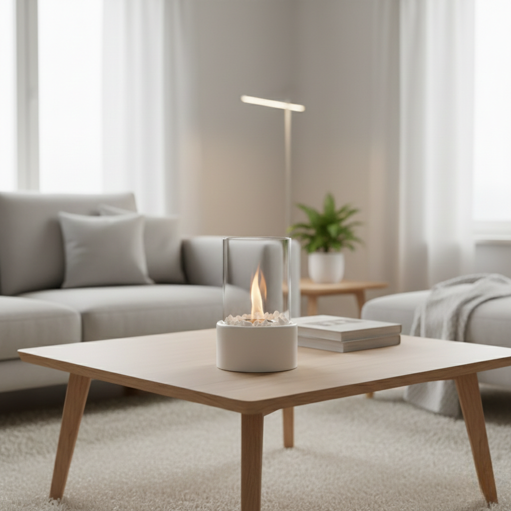 Sleek Flame Tabletop Fireplace – Stylish Black Metal Base for Outdoor and Living Room