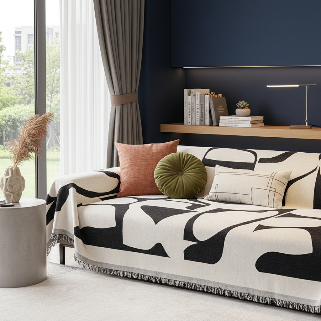 Modern White Monochrome Couch Cover -  Stylish Black And White Patterns For Couch