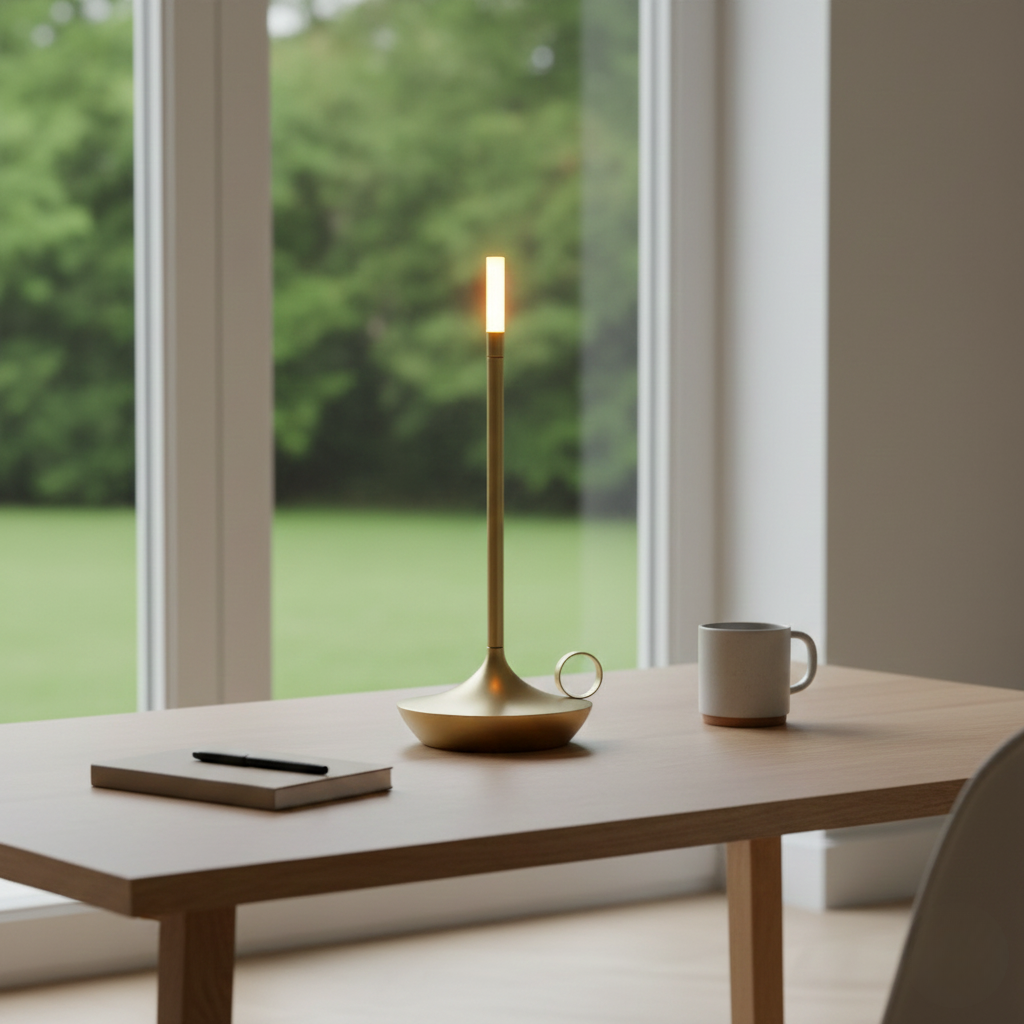 Portable Aluminium Table Lamp with Warm Ambient Light – Cylindrical Design